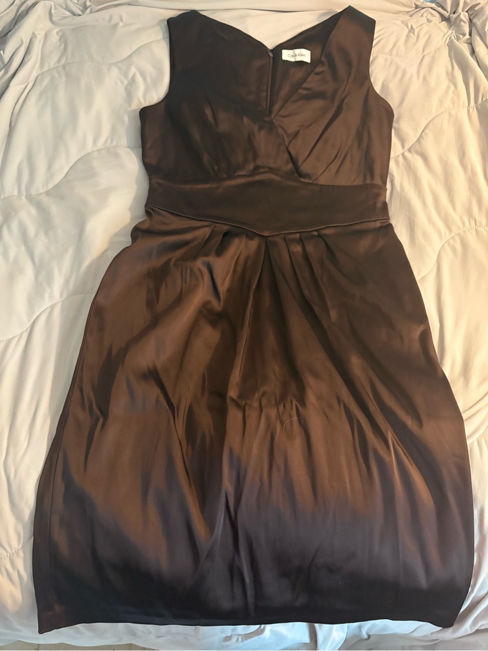 Calvin Klein Satin Chocolate Brown Cocktail Dress Party Vacation